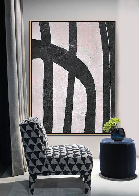 Extra Large Textured Painting On Canvas,Hand-Painted Black And White Minimal Painting On Canvas,Hand Painted Abstract Art